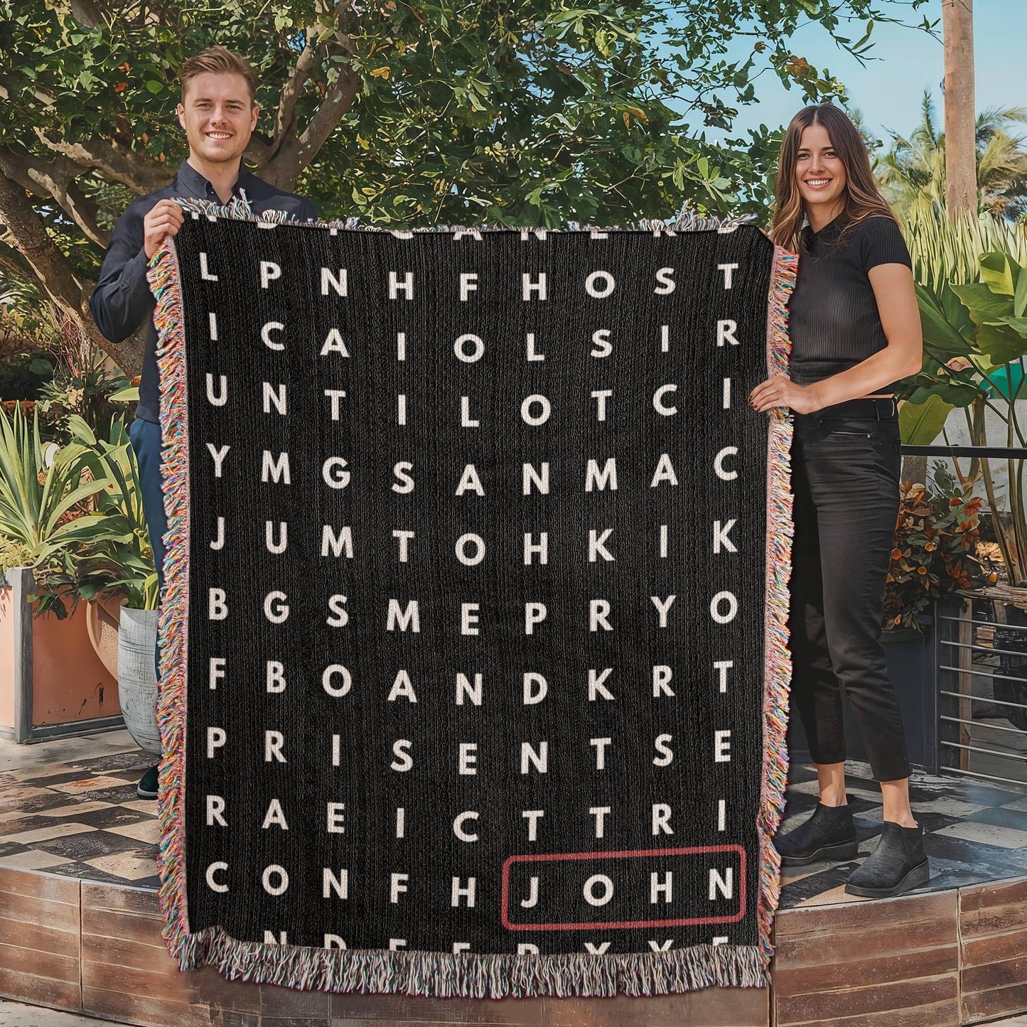 Personalized Crossword Puzzle Woven Blanket - Family Name, Up to 5 Hidden Words