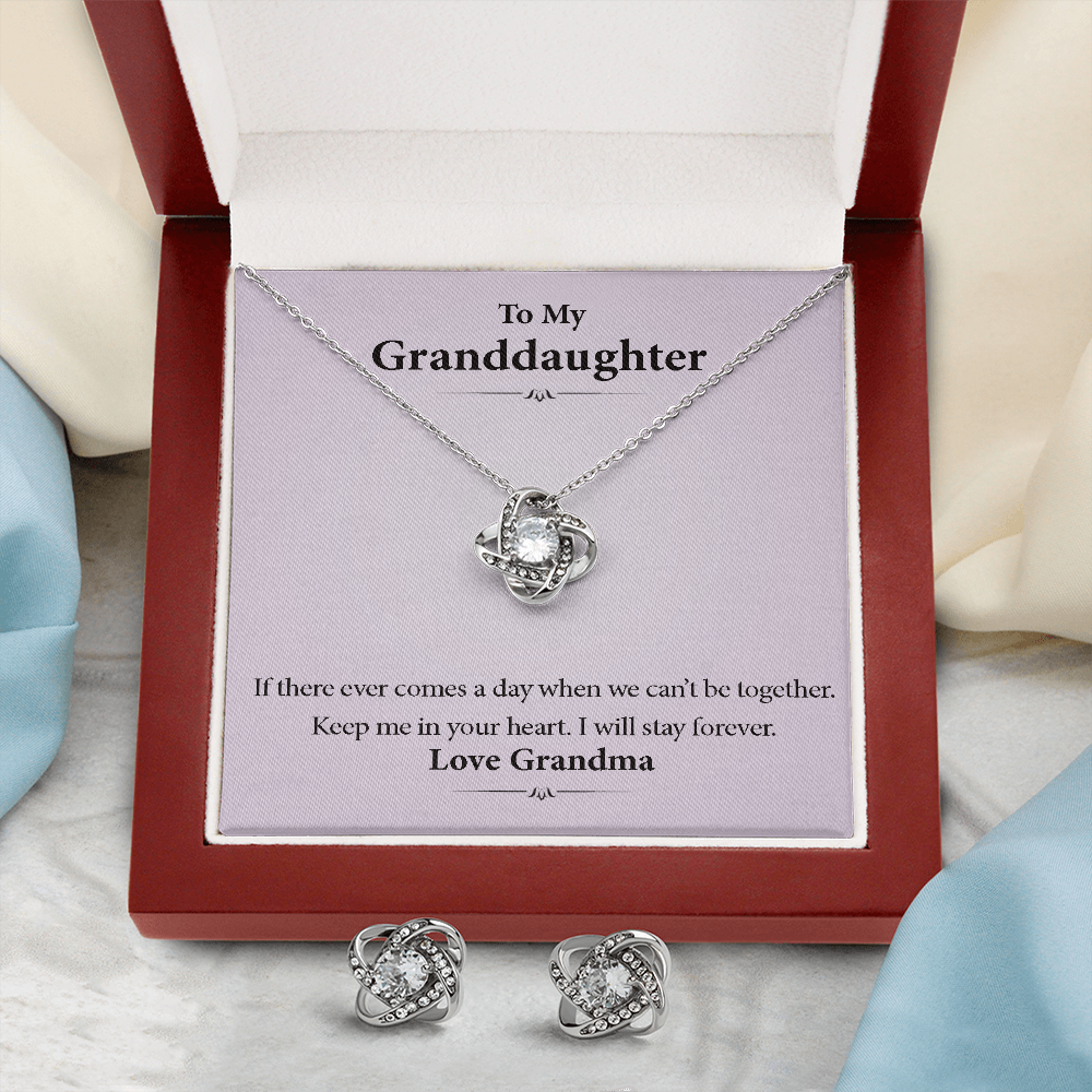 To My Granddaughter, From Grandma — Keep Me In Your Heart | 14k White Gold Necklace and Earring Set