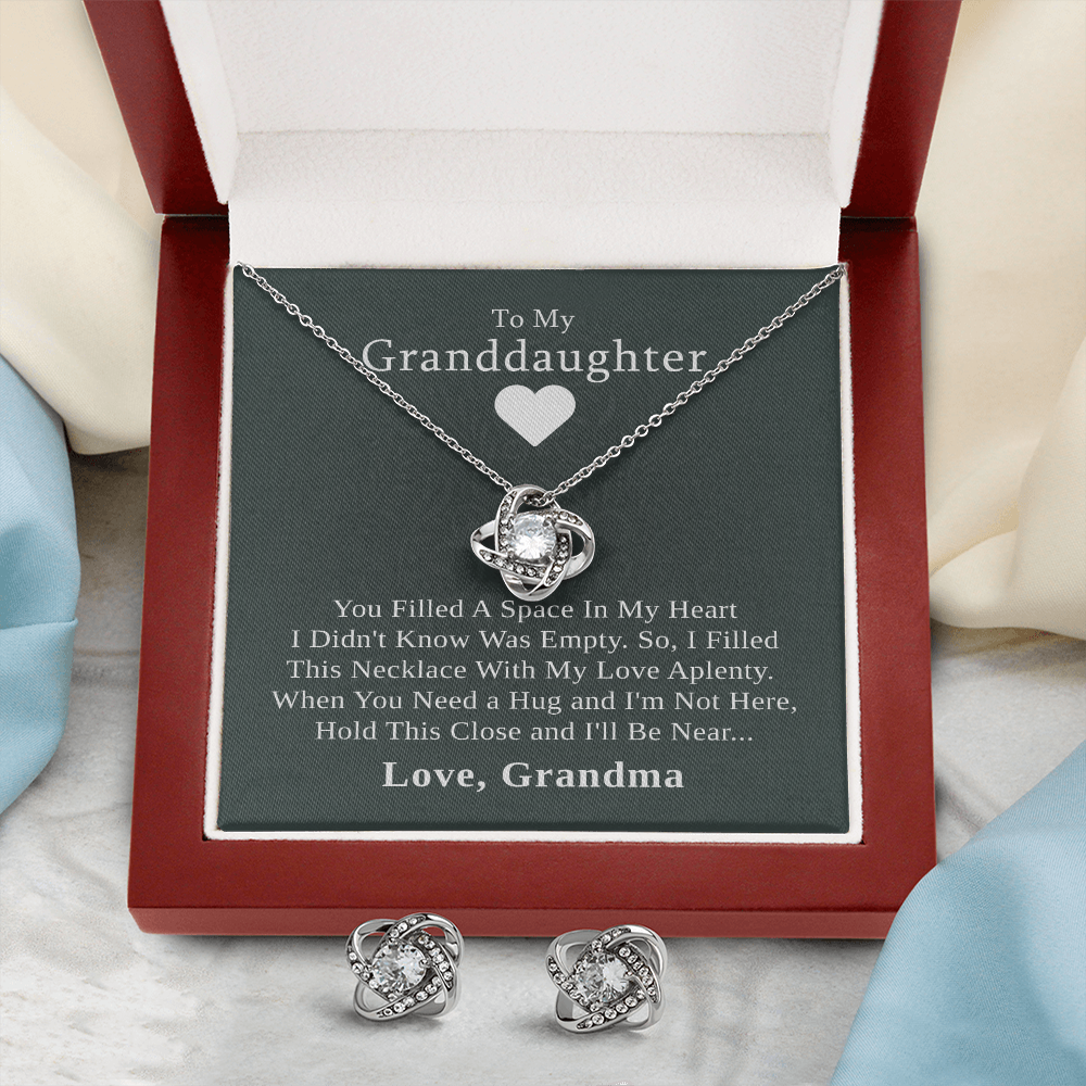 To My Granddaughter — A Grandmother's Love | 14k White Gold Necklace and Earring Set | Green Card