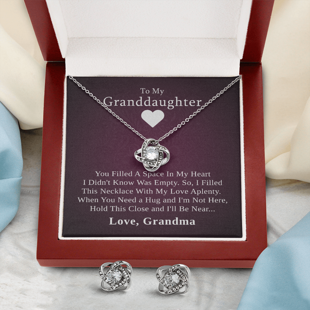 To My Granddaughter — A Grandmother's Love | 14k White Gold Necklace and Earring Set | Purple Card