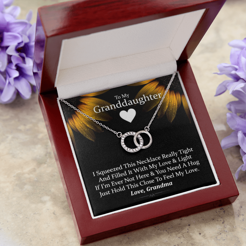 To My Granddaughter - Squeezed This Necklace (Sunflower) | Beautiful 14k White Gold Locked Circles Necklace