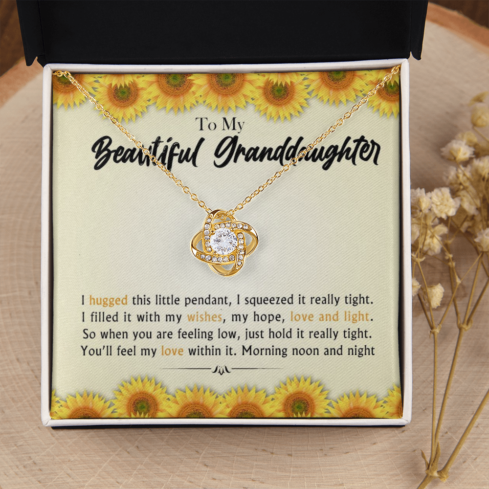 To My Beautiful Granddaughter - Morning Noon and Night - Gold and Stainless Steel Knot Necklace