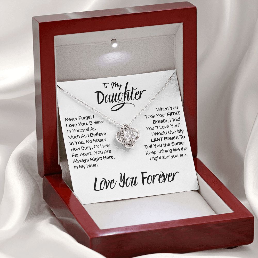Daughter - Always In My Heart | Beautiful 14k White Gold Family Knot Necklace