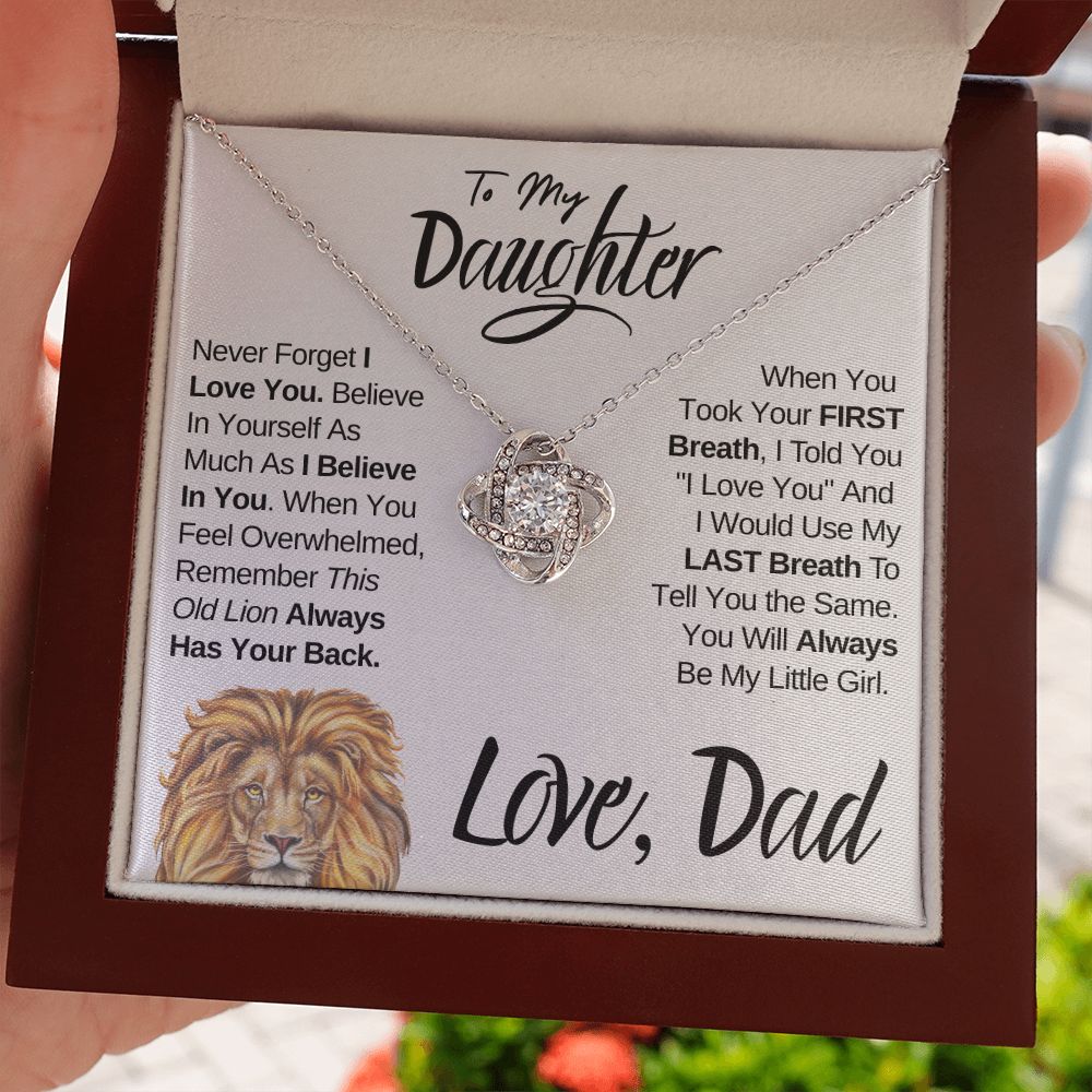 To My Daughter (Love, Dad) Old Lion Has Your Back, Beautiful Gold Knot Necklace