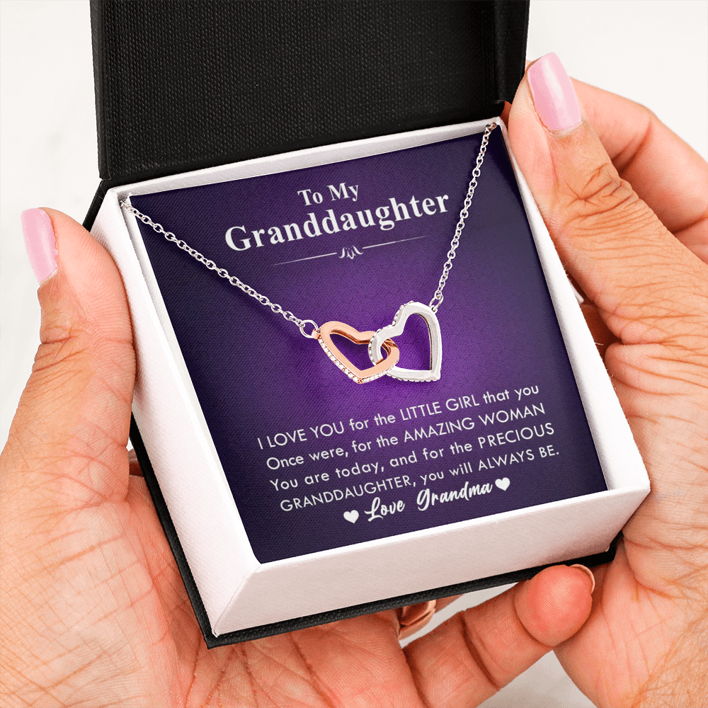 To My Grand Daughter - The Amazing Woman (Love, Grandma) | Beautiful 14k Gold Forever Family Locked Hearts