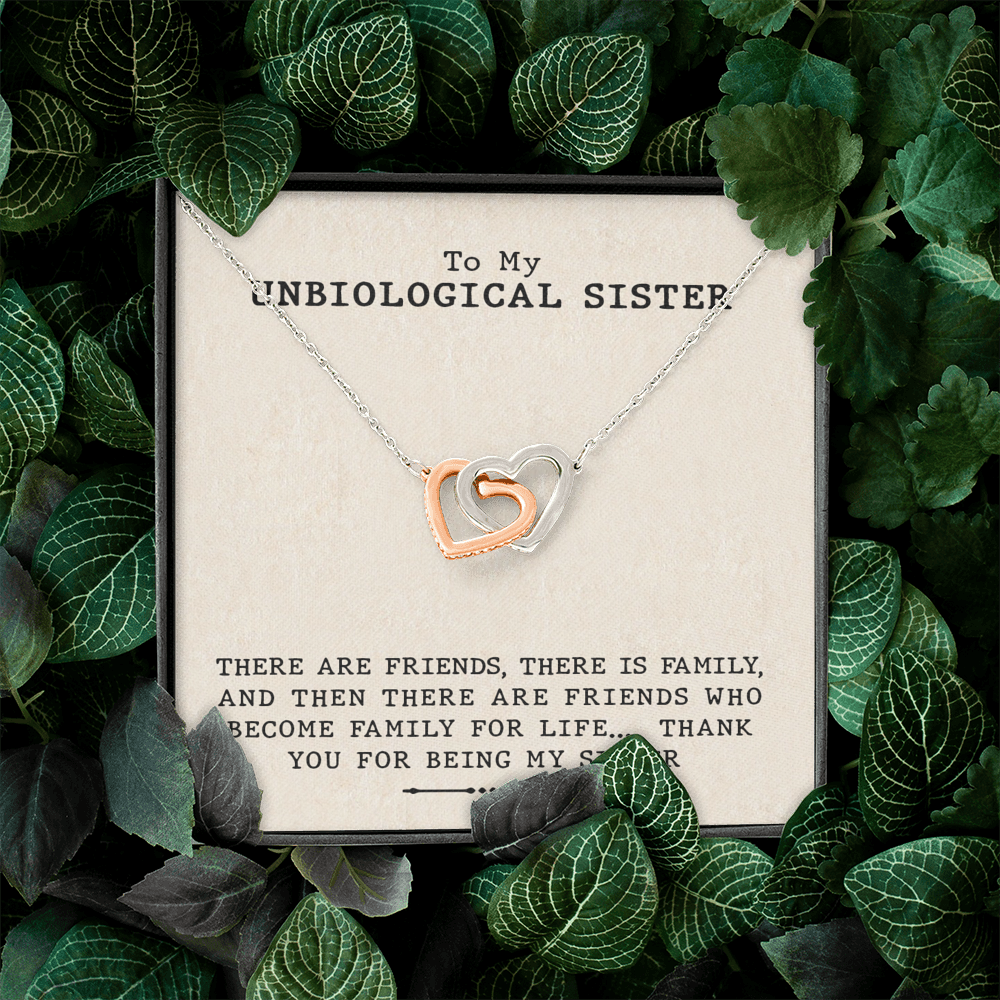To My Unbiological Sister - Family For Life | Interlocking Unbreakable Hearts Steel Necklace
