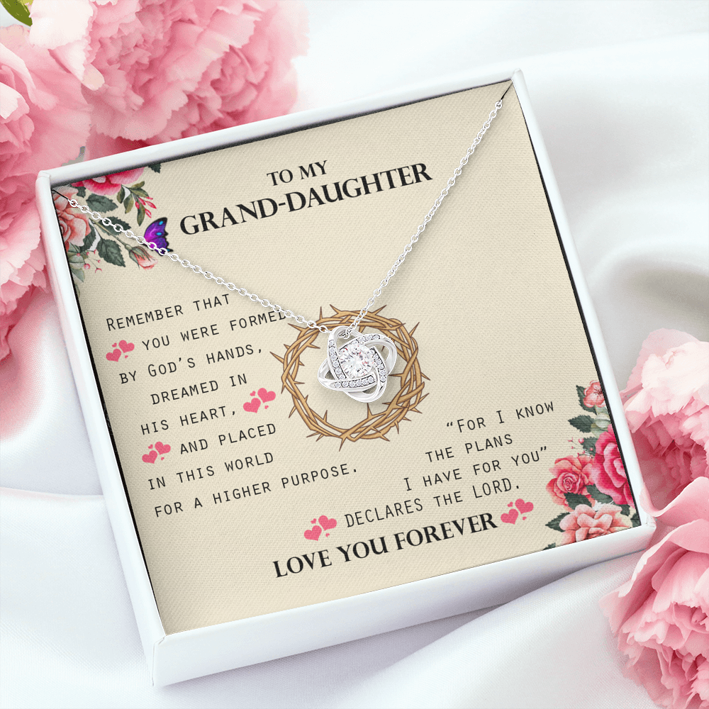 To My Grand Daughter - For I Know the Plans | Artisan 14K White Gold Family Knot Necklace | Gift for Grand Daughter