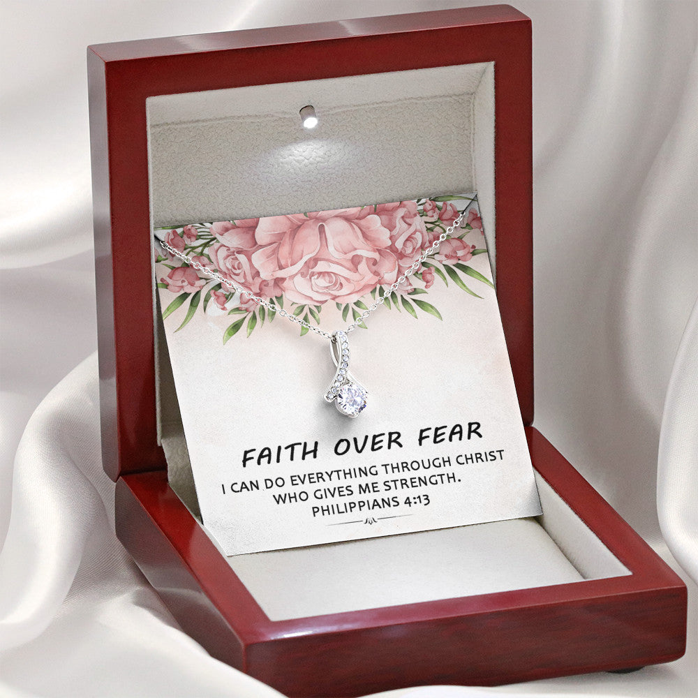 Faith Over Fear - I Can Do Everything Through Christ | Beautiful 14k White Gold Family Forever Pendant