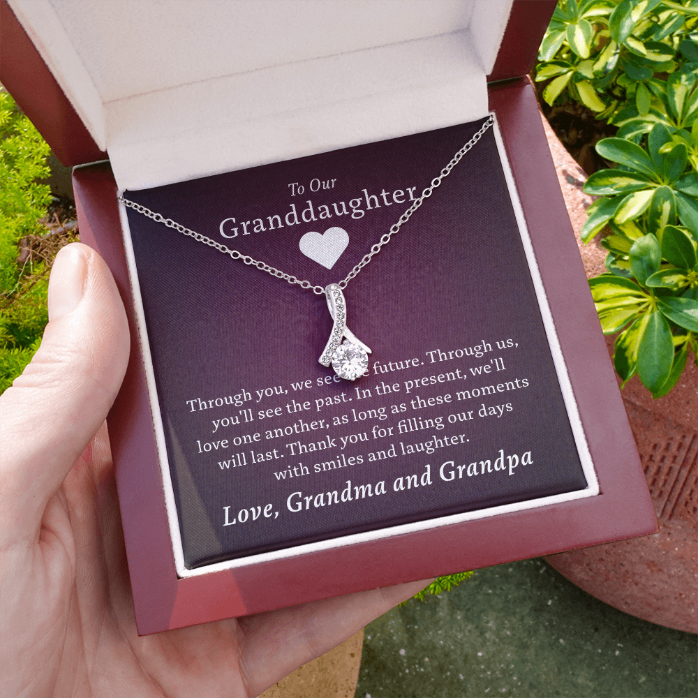 Granddaughter - Our Days of Laughter | 14k White Gold & Stainless Steel Necklace