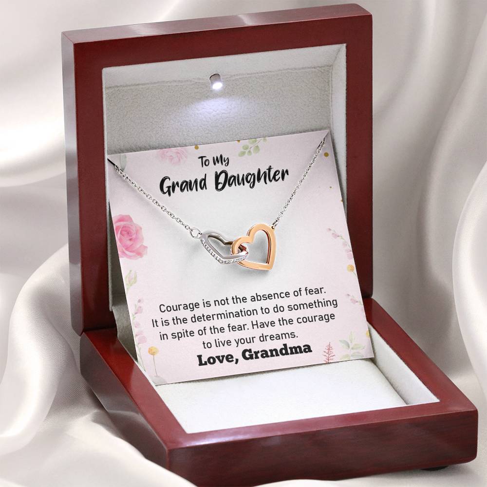 To My Grand Daughter - Have Courage To Live Your Dreams (Love, Grandma) | Beautiful 14k Gold Forever Family Locked Hearts