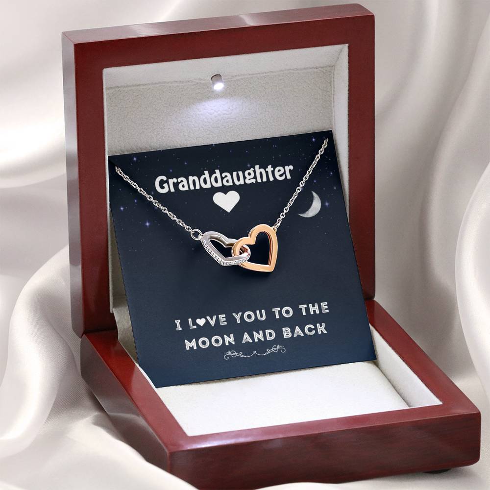 Grand Daughter - I Love You To The Moon And Back | Beautiful 14k Gold Forever Family Locked Hearts