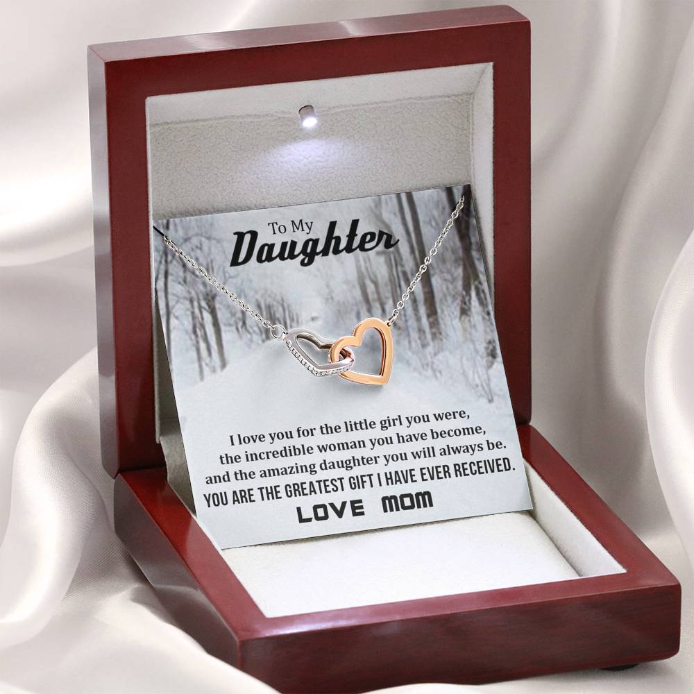 To My Daughter - You Are The Greatest Gift (Love, Mom)| Beautiful 14k Gold Forever Family Locked Hearts