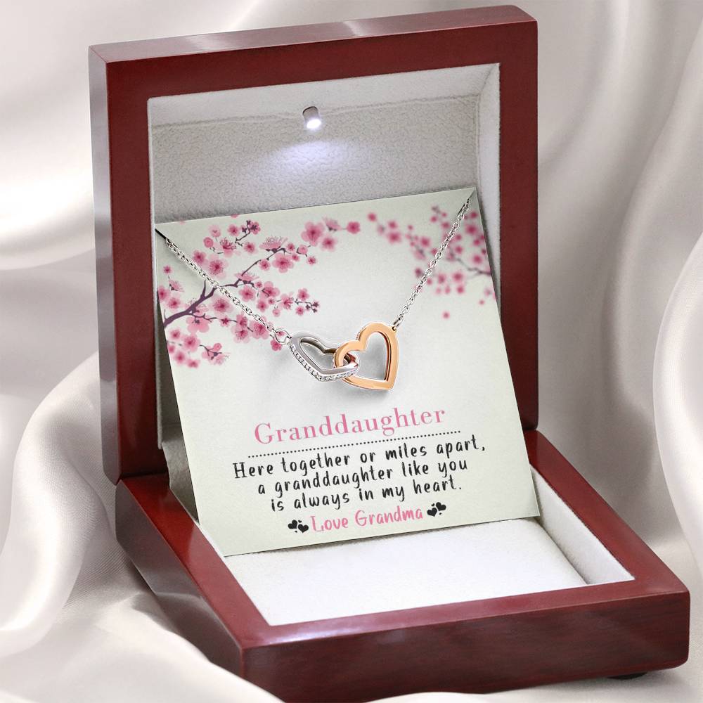 To My Grand Daughter - Here Together Or Miles Apart (Love, Grandma) | Beautiful 14k Gold Forever Family Locked Hearts