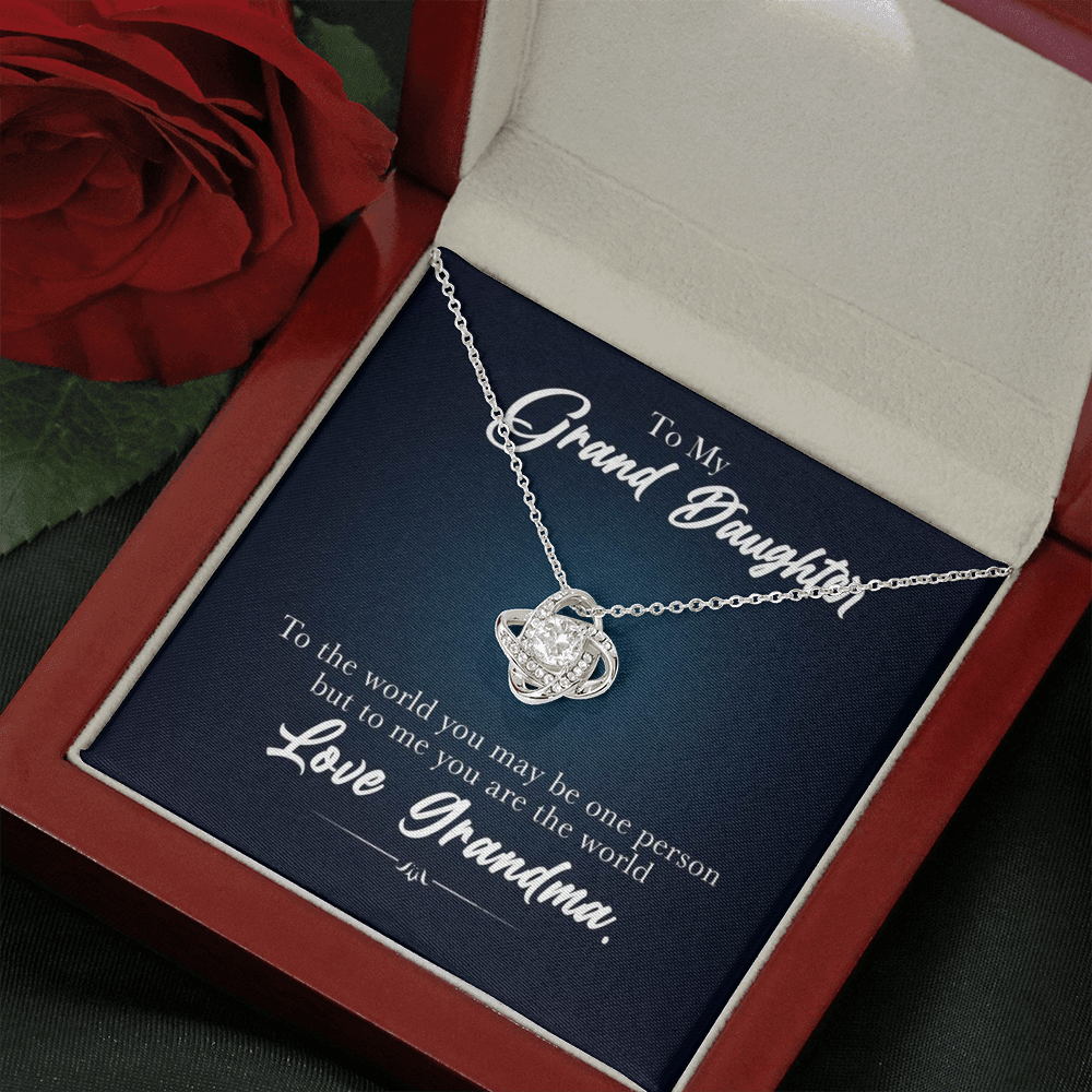 To My Grand Daughter - To Me, You Are the World | Artisan Crafted 14k White Gold Family Knot Necklace