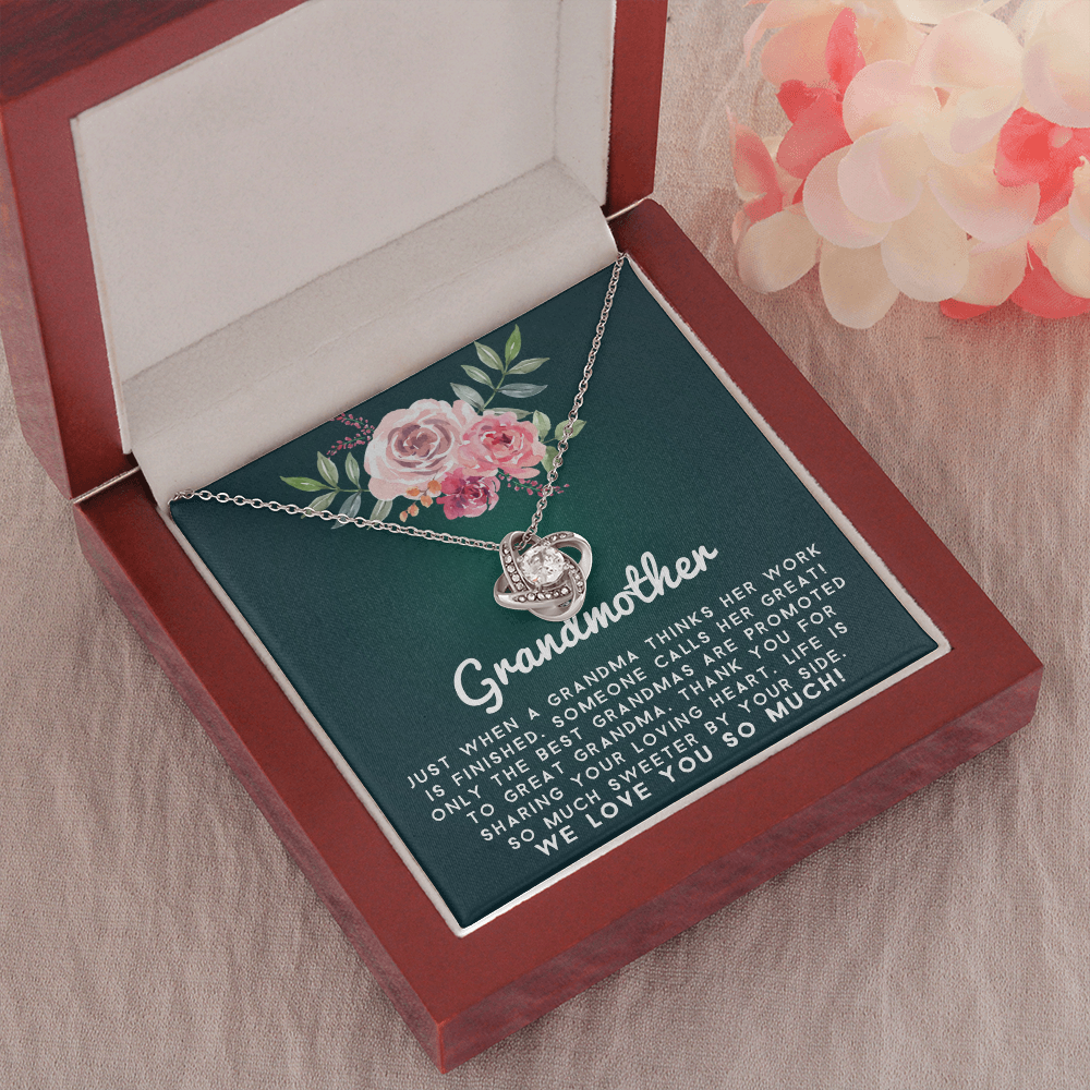 Great Grandmother - Promoted to Great | 14k White Gold Family Forever Love Knot | Grandma Nana Keepsake Gift w/ Message Card