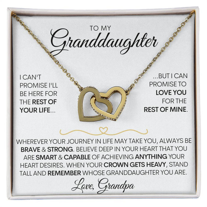 Granddaughter Connected Hearts Necklace - From Grandma and Grandpa, Promise to Love You 18K Yellow Gold Finish Standard Box