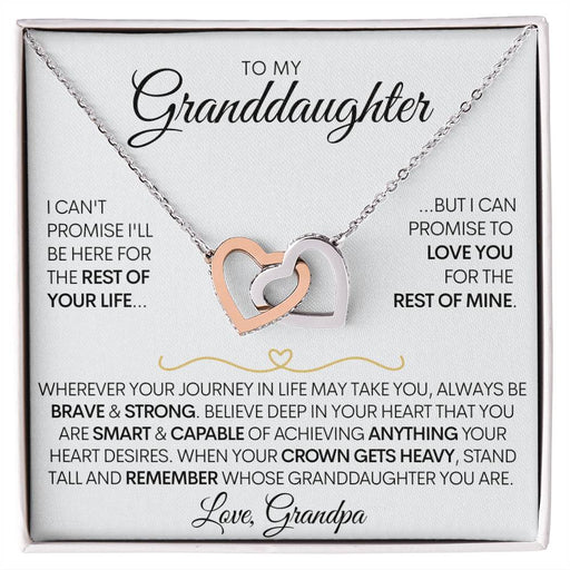 Granddaughter Connected Hearts Necklace - From Grandma and Grandpa, Promise to Love You Polished Stainless Steel & Rose Gold Finish Standard Box