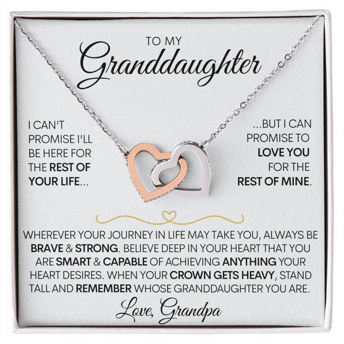 Granddaughter Connected Hearts Necklace - From Grandma and Grandpa, Promise to Love You Polished Stainless Steel & Rose Gold Finish Standard Box