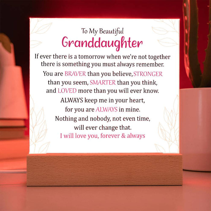 To My Beautiful Granddaughter - LED Light Up Sign, Handmade in the USA Acrylic Square with LED Base