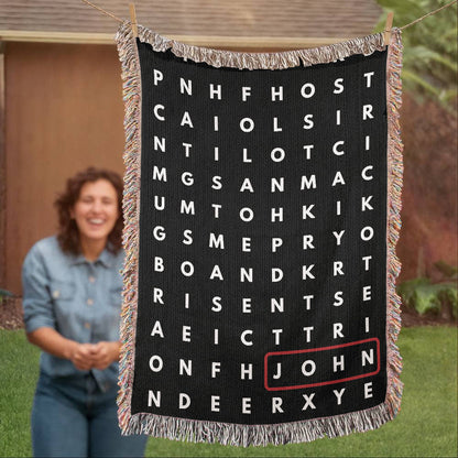 Personalized Crossword Puzzle Woven Blanket - Family Name, Up to 5 Hidden Words