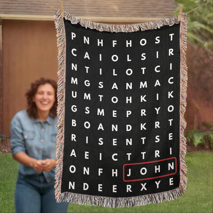 Personalized Crossword Puzzle Woven Blanket - Family Name, Up to 5 Hidden Words