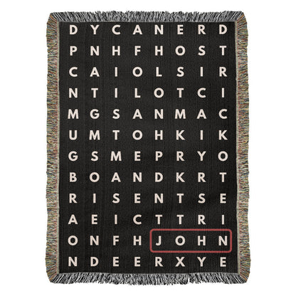 Personalized Crossword Puzzle Woven Blanket - Family Name, Up to 5 Hidden Words