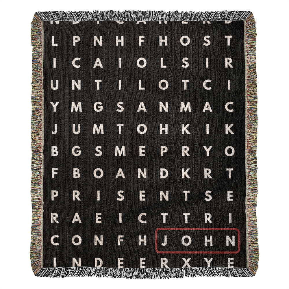 Personalized Crossword Puzzle Woven Blanket - Family Name, Up to 5 Hidden Words