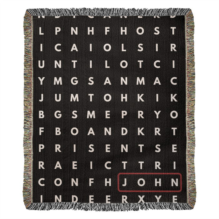 Personalized Crossword Puzzle Woven Blanket - Family Name, Up to 5 Hidden Words 50" x 60"