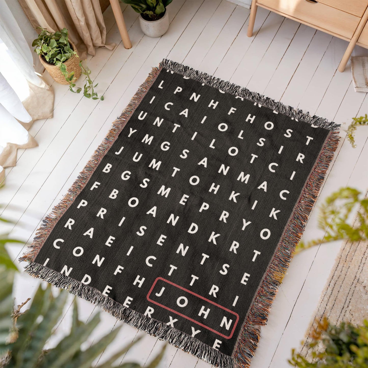 Personalized Crossword Puzzle Woven Blanket - Family Name, Up to 5 Hidden Words