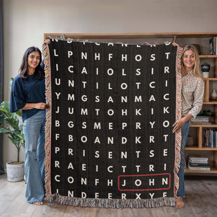 Personalized Crossword Puzzle Woven Blanket - Family Name, Up to 5 Hidden Words