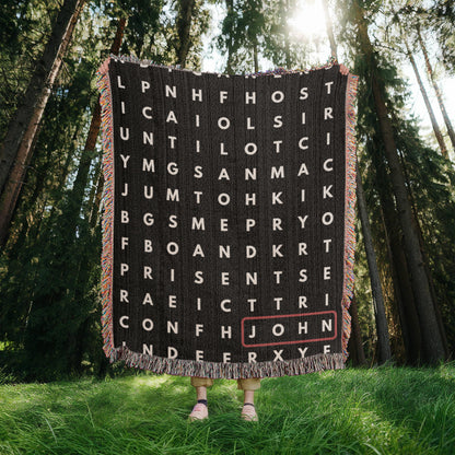 Personalized Crossword Puzzle Woven Blanket - Family Name, Up to 5 Hidden Words