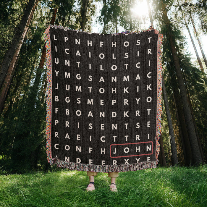 Personalized Crossword Puzzle Woven Blanket - Family Name, Up to 5 Hidden Words