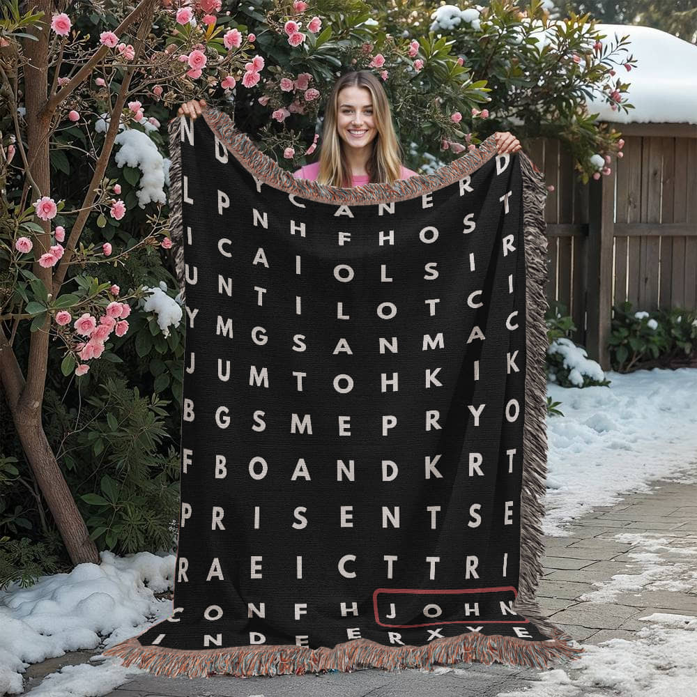 Personalized Crossword Puzzle Woven Blanket - Family Name, Up to 5 Hidden Words