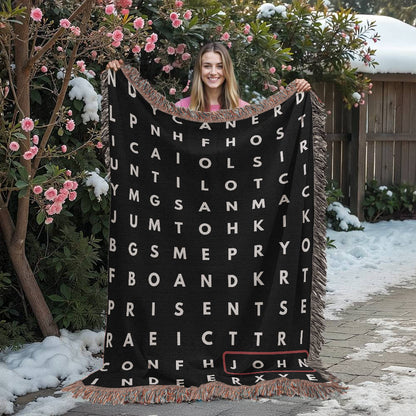 Personalized Crossword Puzzle Woven Blanket - Family Name, Up to 5 Hidden Words
