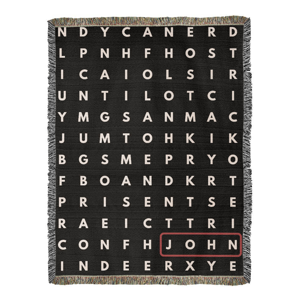 Personalized Crossword Puzzle Woven Blanket - Family Name, Up to 5 Hidden Words