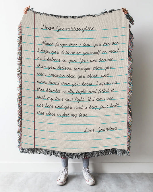 woven blanket gift for granddaughters from grandma letter poem