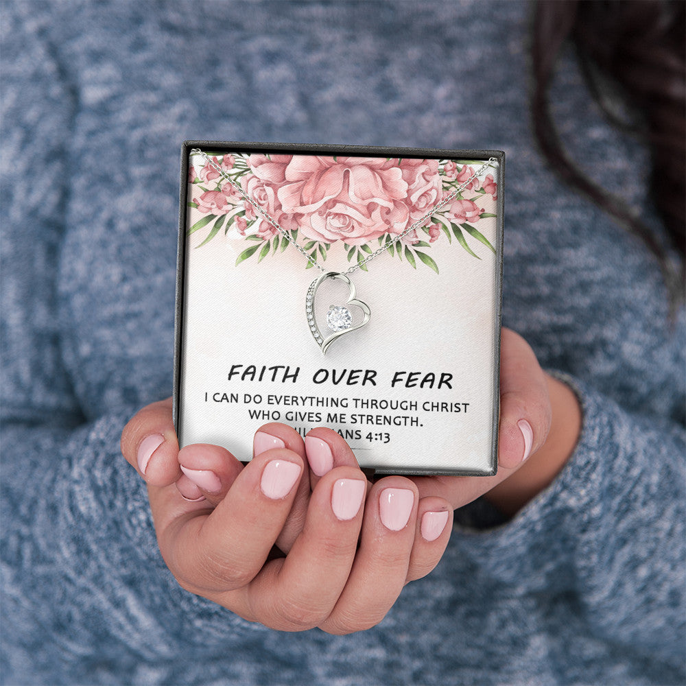 Faith Over Fear -  I Can Do Everything Through Christ (Philippians 4:13)| Stunning 14k Gold Forever Love Heart Necklace