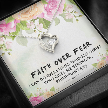 Faith Over Fear -  I Can Do Everything Through Christ (Philippians 4:13)| Stunning 14k Gold Forever Love Heart Necklace