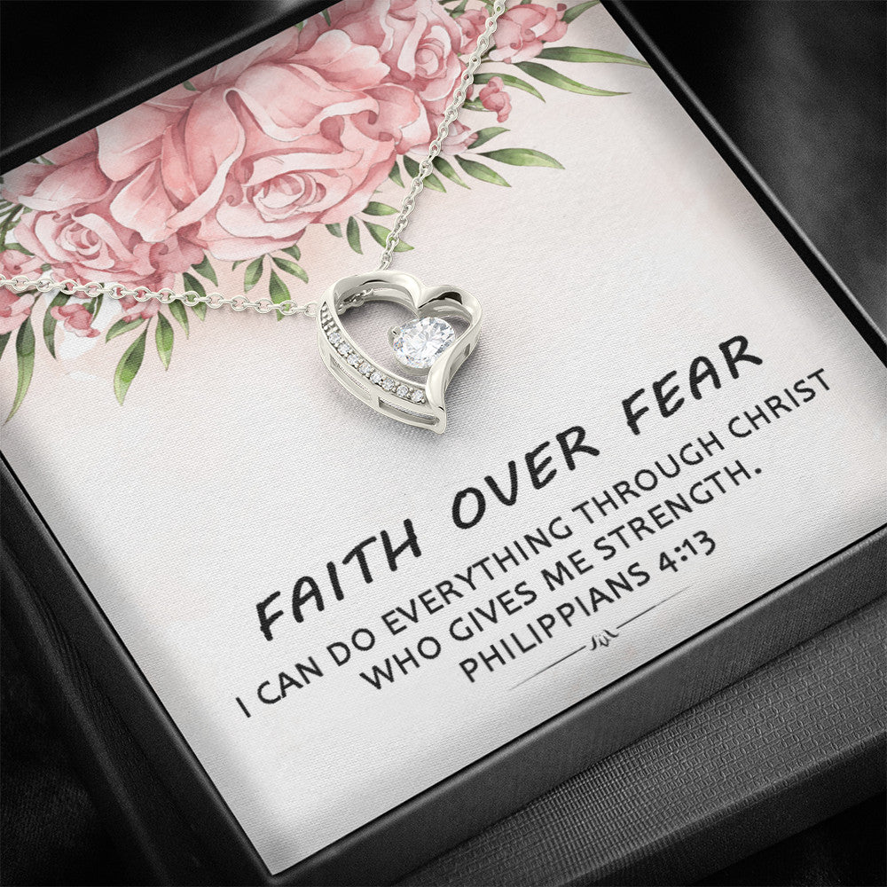 Faith Over Fear -  I Can Do Everything Through Christ (Philippians 4:13)| Stunning 14k Gold Forever Love Heart Necklace