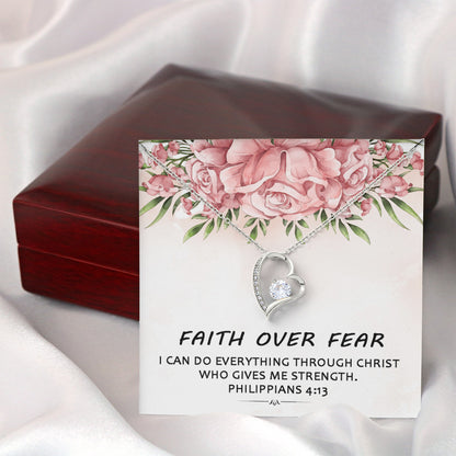 Faith Over Fear -  I Can Do Everything Through Christ (Philippians 4:13)| Stunning 14k Gold Forever Love Heart Necklace