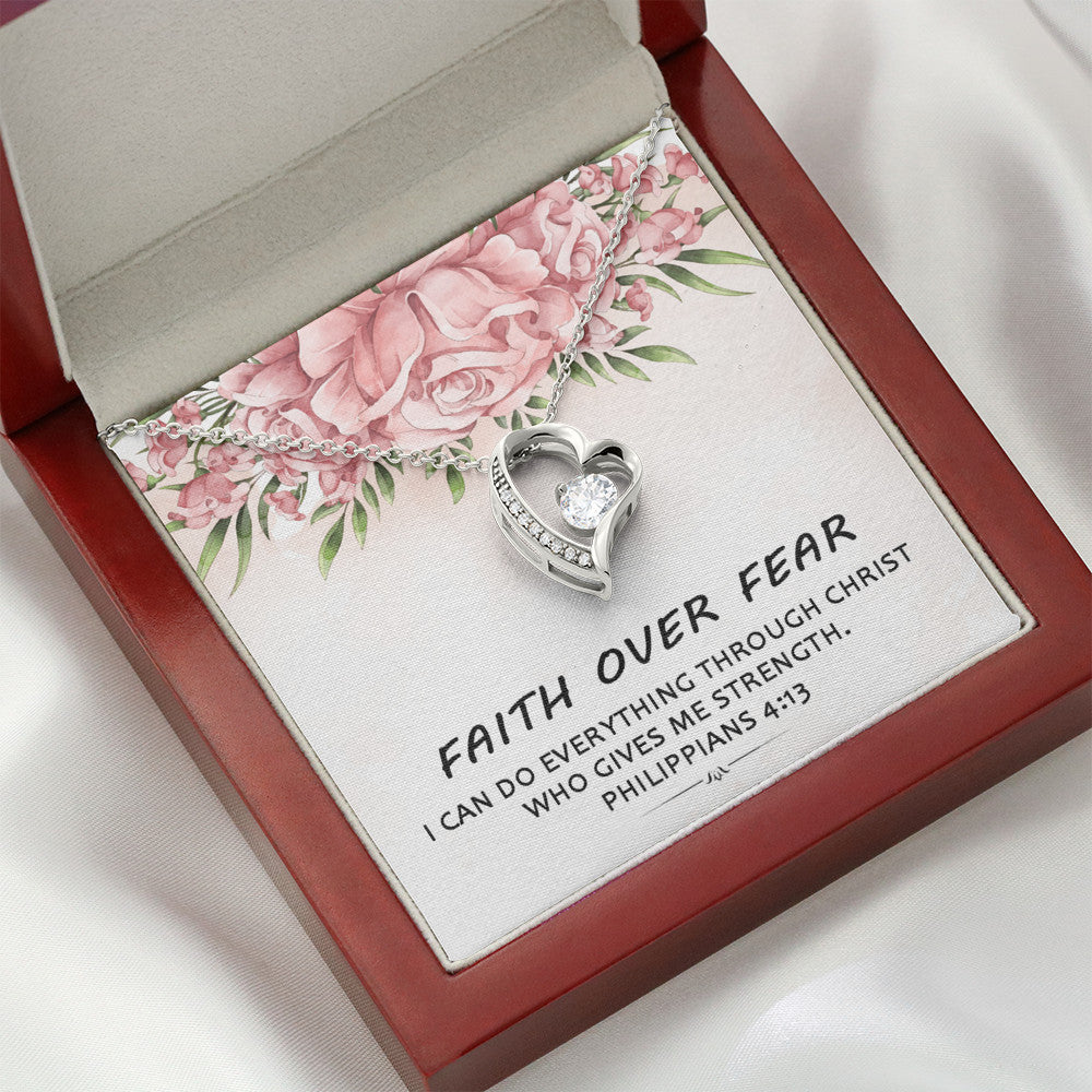 Faith Over Fear -  I Can Do Everything Through Christ (Philippians 4:13)| Stunning 14k Gold Forever Love Heart Necklace