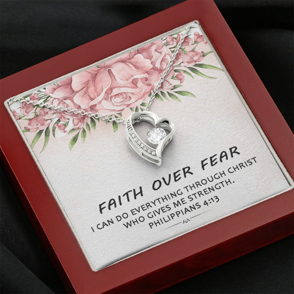 Faith Over Fear -  I Can Do Everything Through Christ (Philippians 4:13)| Stunning 14k Gold Forever Love Heart Necklace