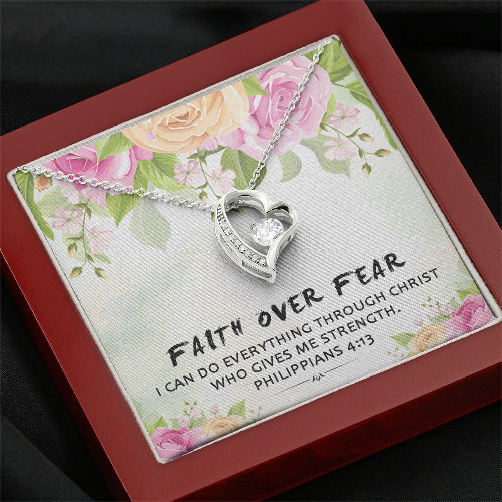 Faith Over Fear -  I Can Do Everything Through Christ (Philippians 4:13)| Stunning 14k Gold Forever Love Heart Necklace