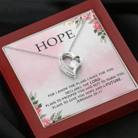 HOPE - For I Know The Plans I Have For You ( Jeremiah 29:11) | Stunning 14k White Gold Forever Love Heart Necklace