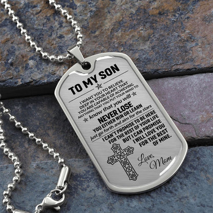 To My Son Dogtag Necklace (Love Mom) - Surgical Steel Dogtag Gift for Son