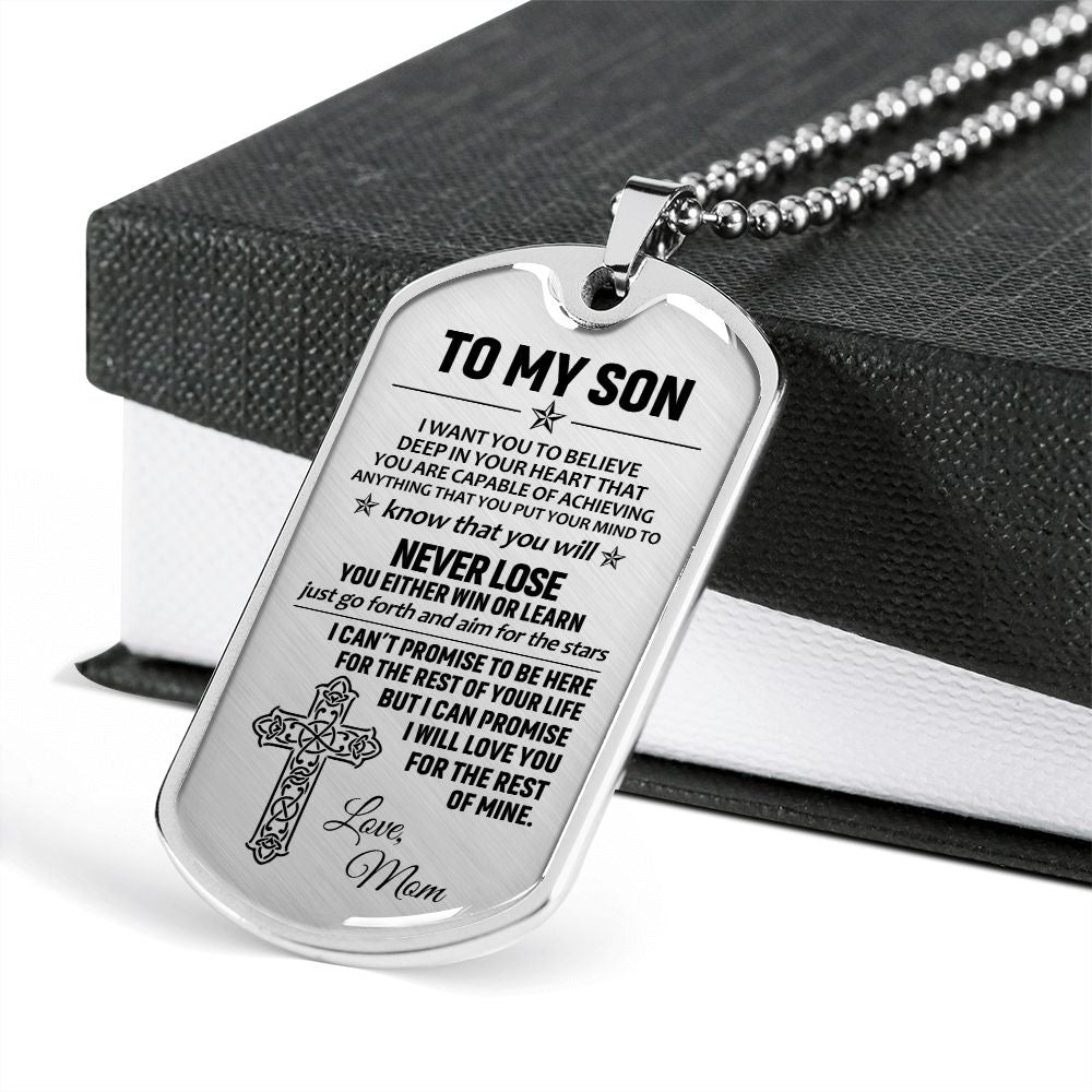 To My Son Dogtag Necklace (Love Mom) - Surgical Steel Dogtag Gift for Son