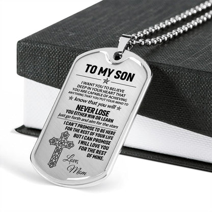 To My Son Dogtag Necklace (Love Mom) - Surgical Steel Dogtag Gift for Son