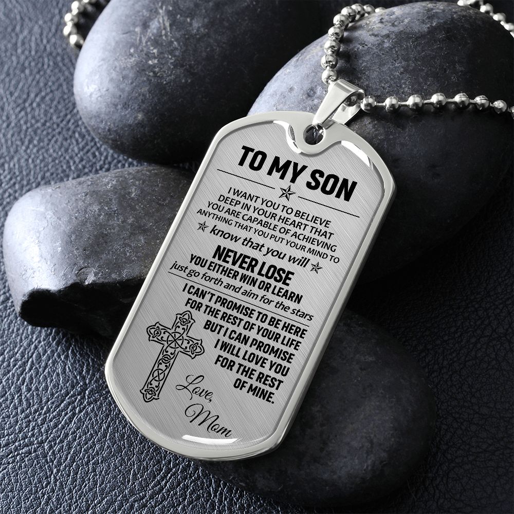 To My Son Dogtag Necklace (Love Mom) - Surgical Steel Dogtag Gift for Son