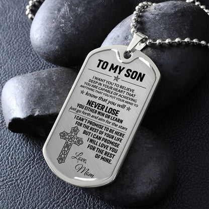 To My Son Dogtag Necklace (Love Mom) - Surgical Steel Dogtag Gift for Son
