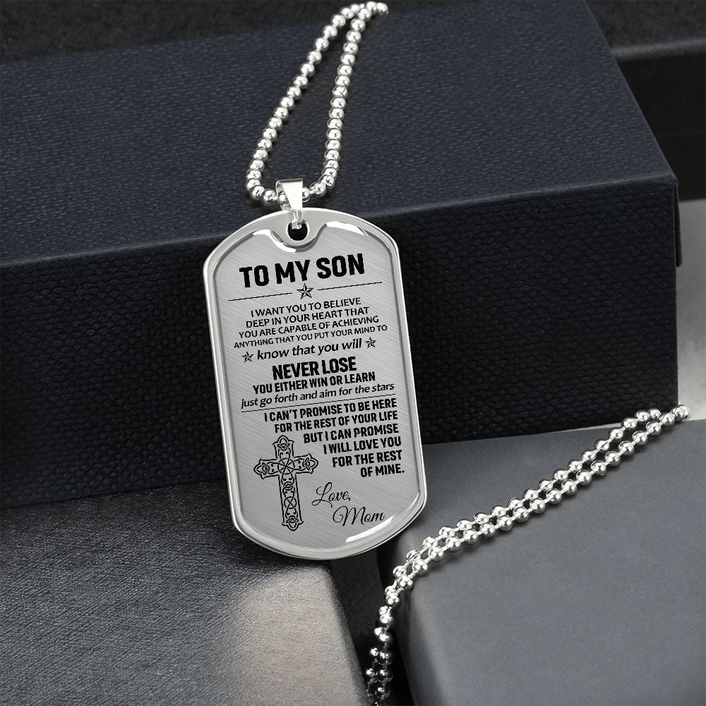To My Son Dogtag Necklace (Love Mom) - Surgical Steel Dogtag Gift for Son